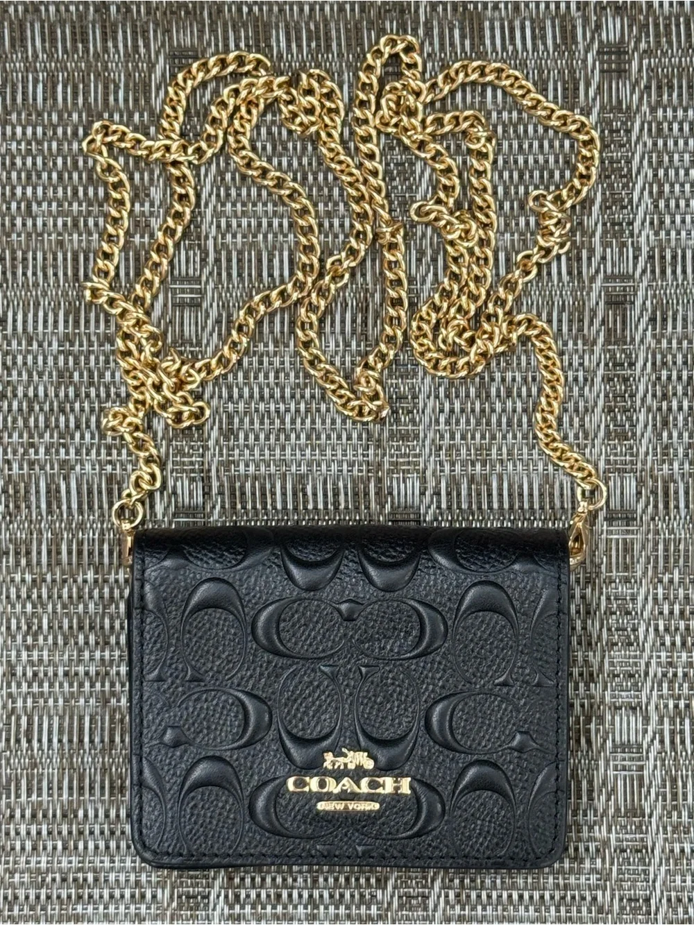 Coach Embossed Mini Wallet On A Chain Black Like New!